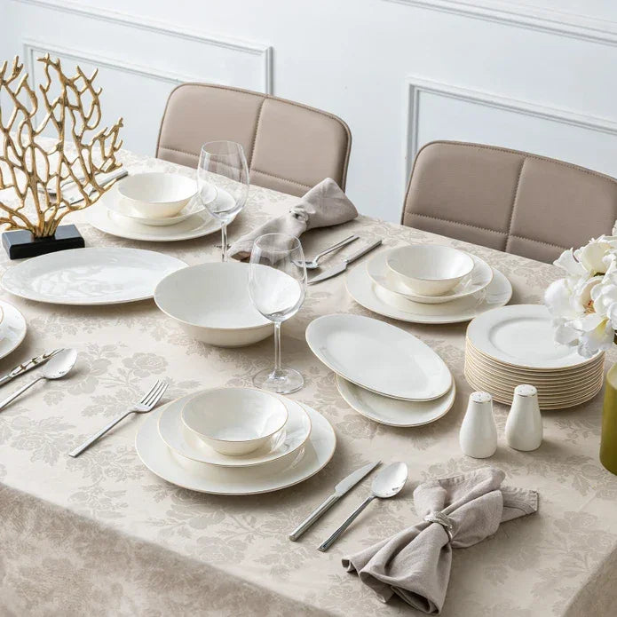 Emsan New Bone Frezya 56-Piece 12-Person Round Dinner Set Gold - Emsan Jordan