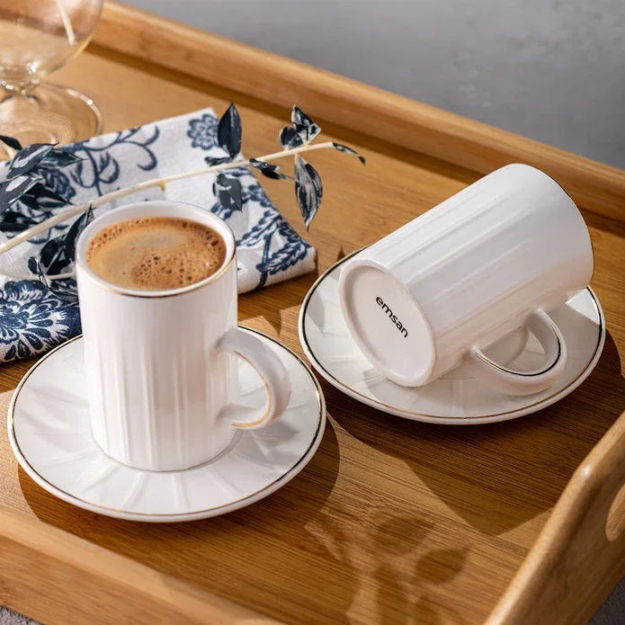 Emsan Double Line Pattern Double Coffee Cup 150 cc Gold - Emsan Jordan