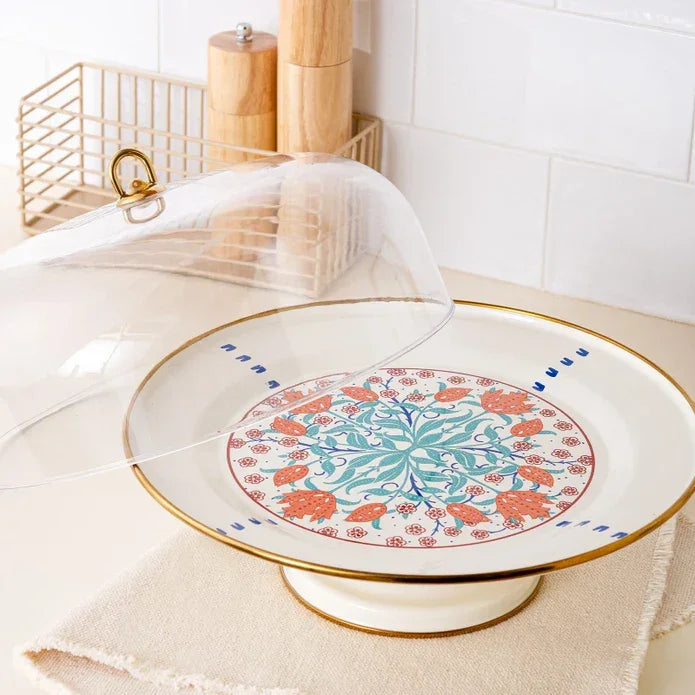 Emsan Hasbahçe Enamel Cake Stand with Dome – 31 cm - Emsan Jordan