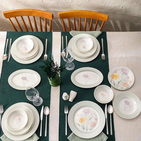 Emsan New Bone Poppy 28-Piece Round Dinner Set for 6 People - Emsan Jordan