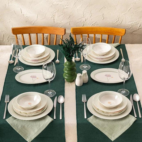 Emsan New Bone Poppy 28-Piece Round Dinner Set for 6 People - Emsan Jordan