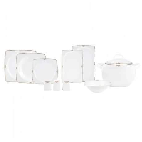 Emsan Fine Bone Estiva Gold 61-Piece 12-Person Square Dinner Set - Emsan Jordan