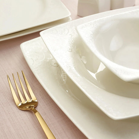 Emsan Fine Bone Meyra 61-Piece 12-Person Square Dinner Set - Emsan Jordan