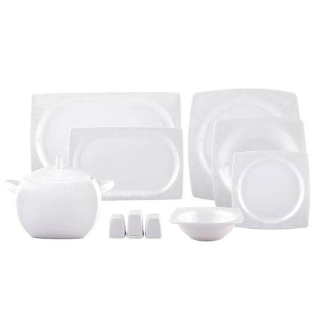 Emsan Fine Bone Meyra 61-Piece 12-Person Square Dinner Set - Emsan Jordan