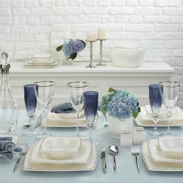 Emsan Fine Bone Yeni Lotus 61-Piece 12-Person Square Dinner Set - Emsan Jordan