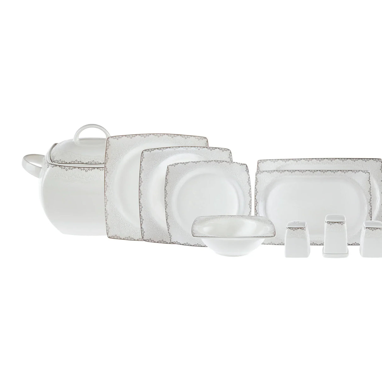 Emsan Fine Bone Yeni Lotus 61-Piece 12-Person Square Dinner Set - Emsan Jordan