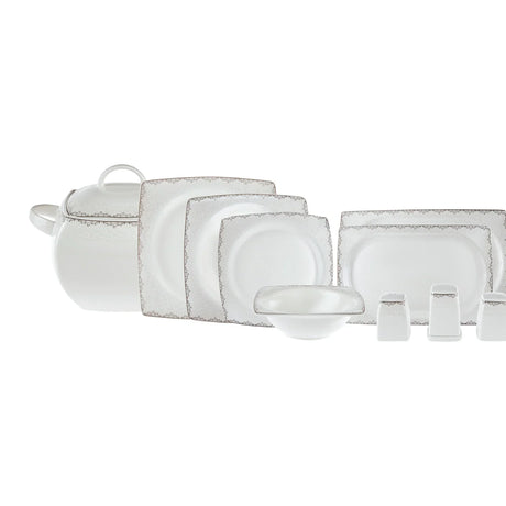 Emsan Fine Bone Yeni Lotus 61-Piece 12-Person Square Dinner Set - Emsan Jordan