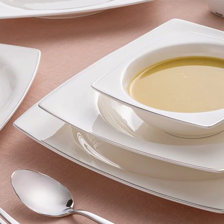 Emsan Yeni Karmen 60-Piece 12-Person Square Dinner Set – Platinum - Emsan Jordan