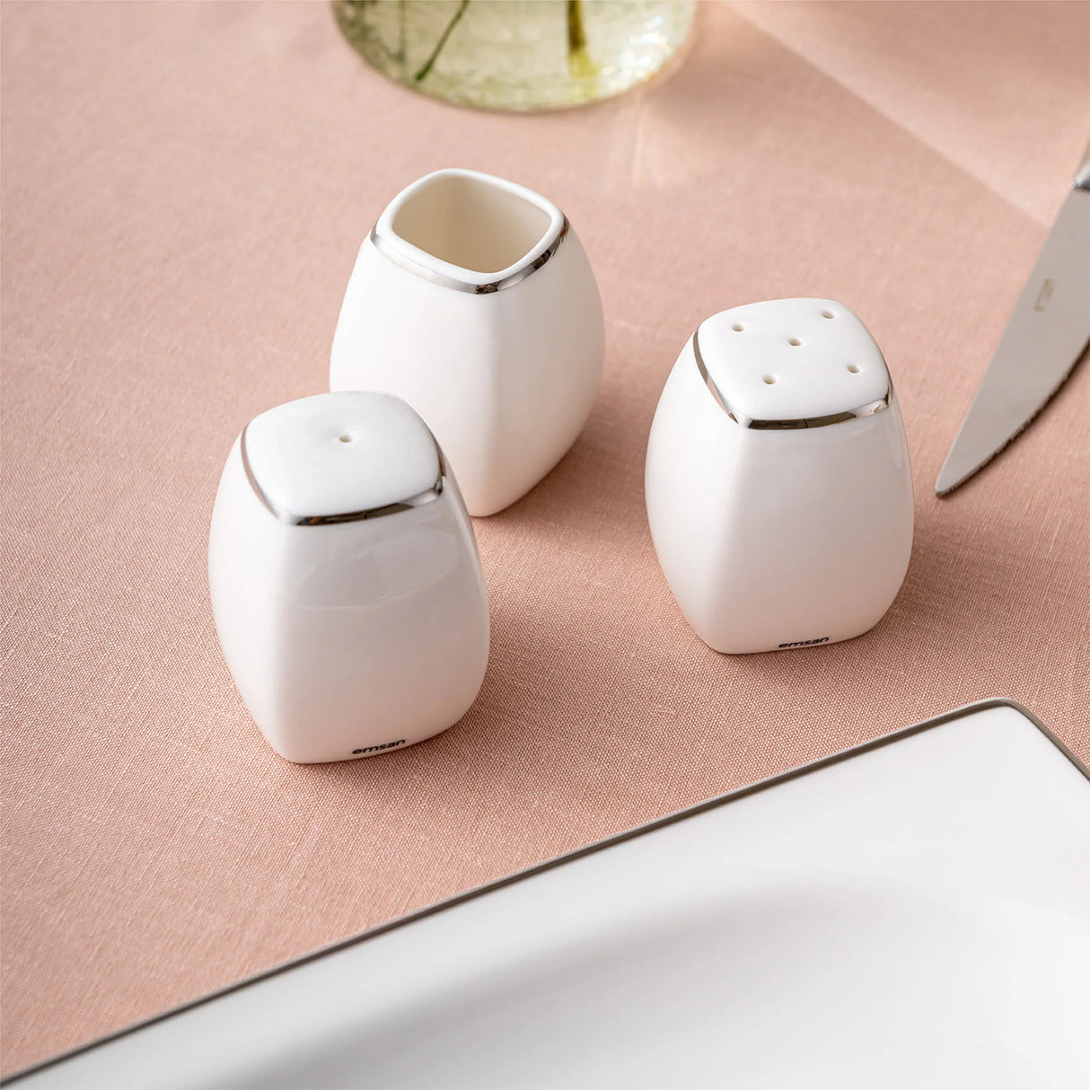 Emsan Yeni Karmen 60-Piece 12-Person Square Dinner Set – Platinum - Emsan Jordan