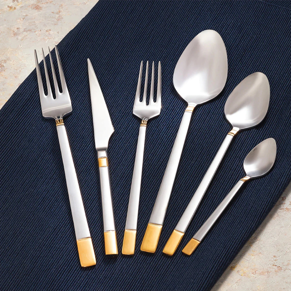 Emsan Elegance Duru Gold 84-Piece Cutlery Set for 12 People with Luxury Box, including forks, spoons, and knives - Emsan Jordan