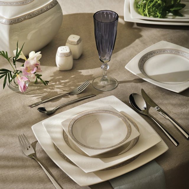 Emsan Dantel Fine Bone 60-Piece 12-Person Square Dinner Set - Emsan Jordan