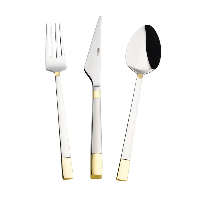 Emsan Elegance Duru Gold 84-Piece Cutlery Set for 12 People with Luxury Box, including forks, spoons, and knives - Emsan Jordan