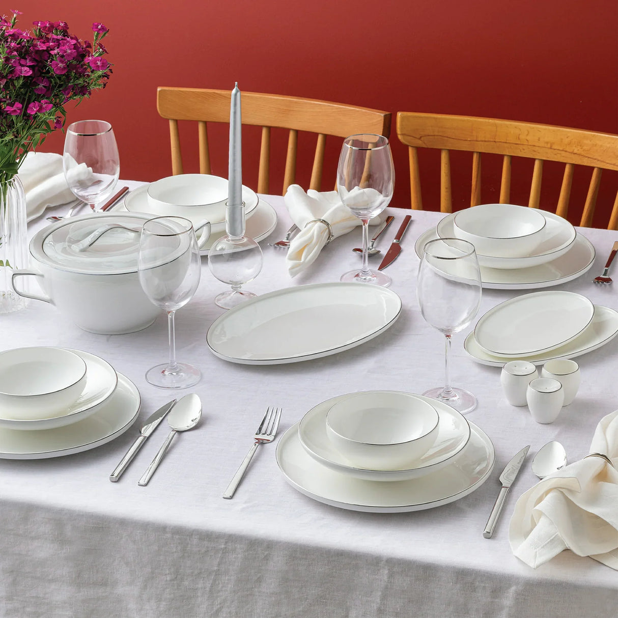 Emsan Fine Bone Freya 60-Piece 12-Person Round Dinner Set Platinum - Emsan Jordan